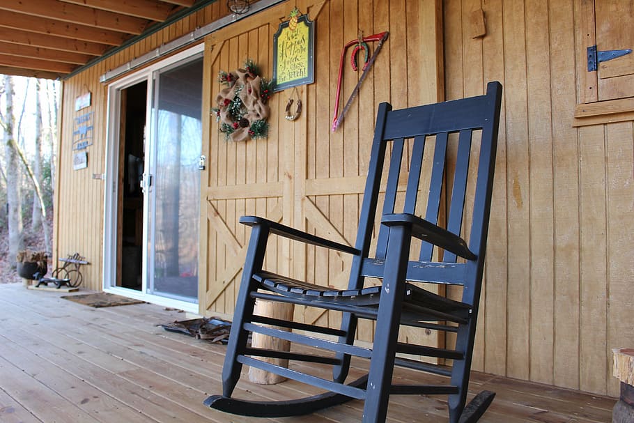 preto, de madeira, cadeira de balanço, painel de vidro da porta, outono, rio, natureza, trilha, portão, madeira