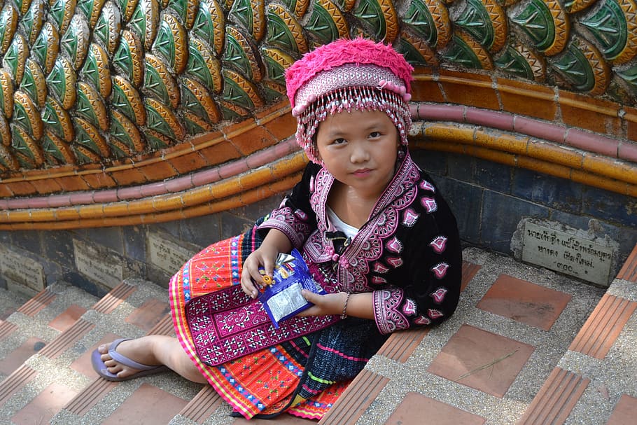 Girl, Sad, Hmong, Girls, Tribe, girls tribe hmong, sitting, thailand, color, ladder