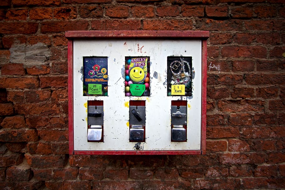 wall, brick, building, old, chewing gum, machines, old building, facade, historically, brick wall