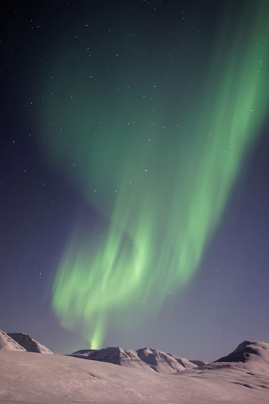 aurora borealis, gray, mountains, cold, landscape, northern lights, outdoors, sky, snow, winter