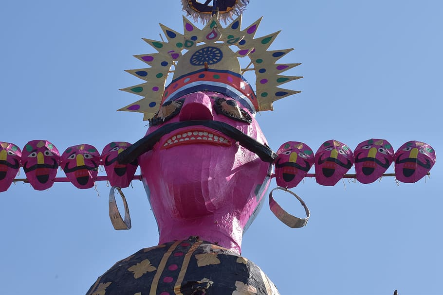raavan, the great king of lanka, ramayana, ramlila, dusshera, ten-headed, indian festive, sky, low angle view, nature