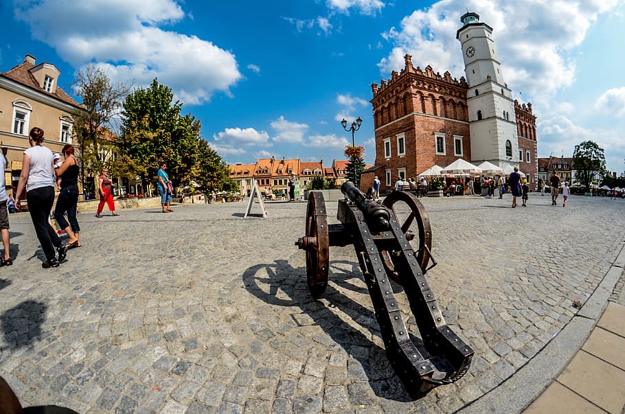 Cañón, Sandomierz, Polonia, ha sucedido, el casco antiguo, el mercado, monumentos, turismo, nube - cielo, cielo