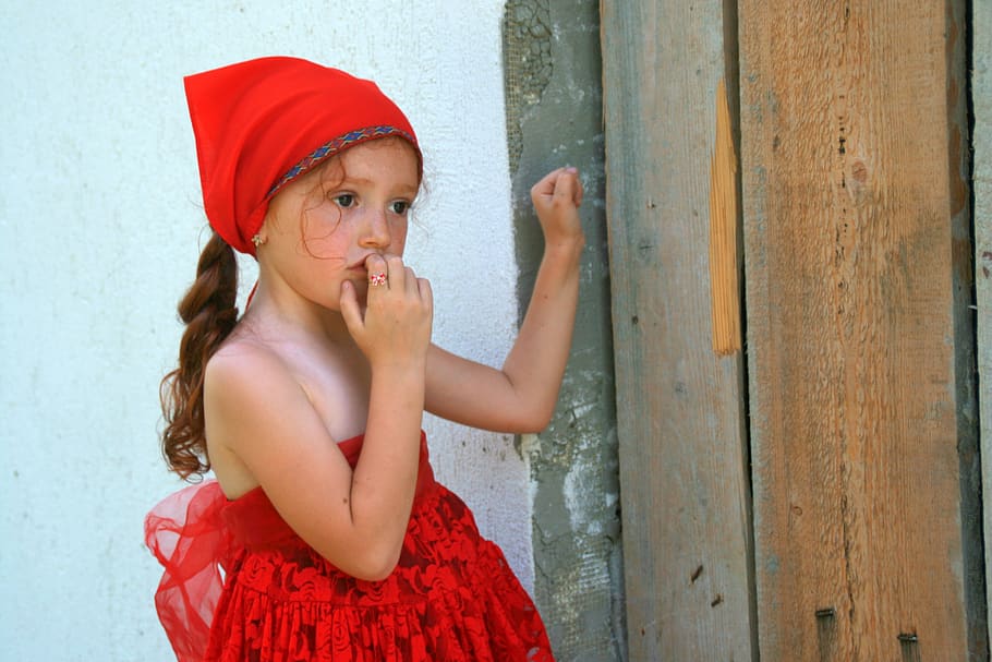 girl, red, little red riding hood, home, story, childhood, child, one person, girls, offspring