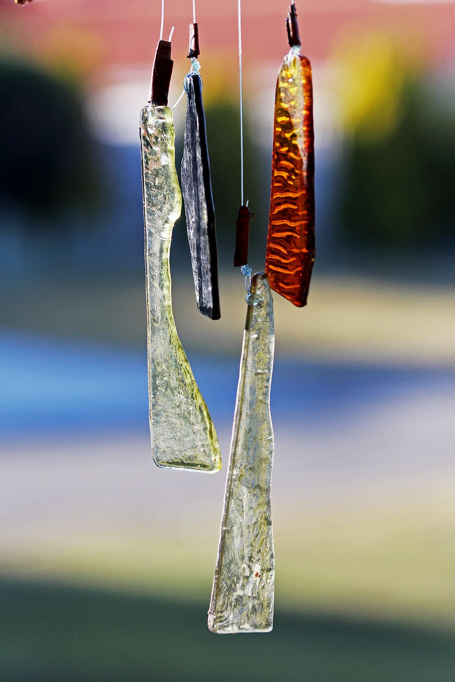 wind chimes, glass, outdoors, hanging, summer, bokeh, leisure, calming, soothing, chime