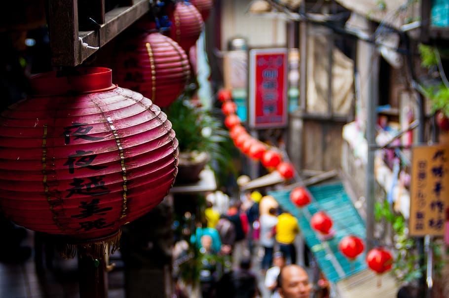 travel, destination, roads, path, streets, alleys, chinese, lanterns, signage, people