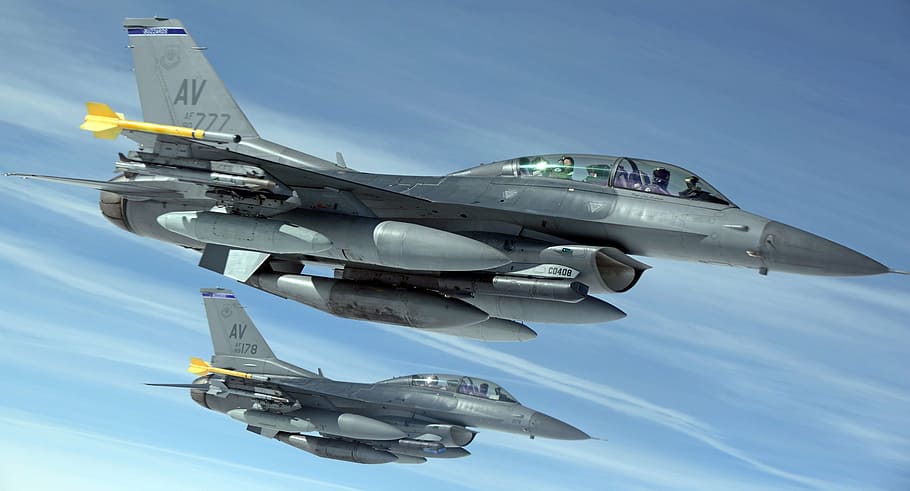 gray jet fighter, military jets, airplanes, flying, aviation, f16, fighting falcons, fighters, flight, planes