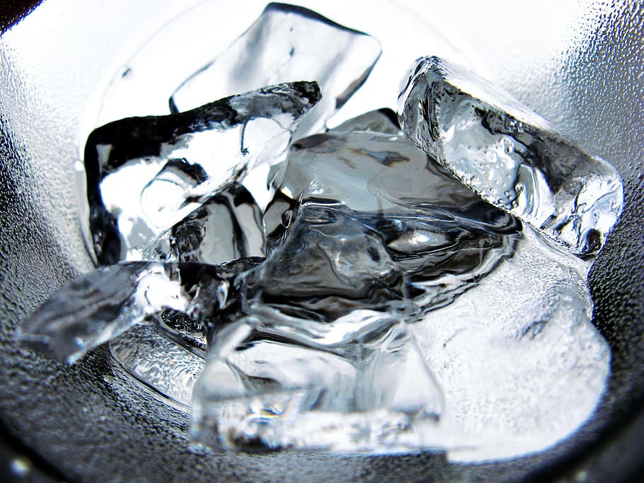 hielo, agua, vidrio, frío, bebida, refresco, verano, saludable, húmedo, cubo de hielo