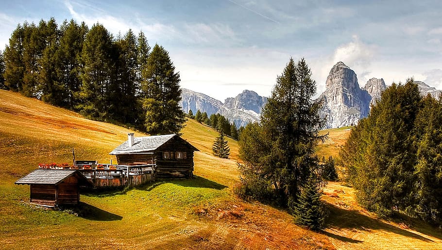 brown, gray, house, rural, place, alta badia, dolomites, nature, unesco world heritage, south tyrol