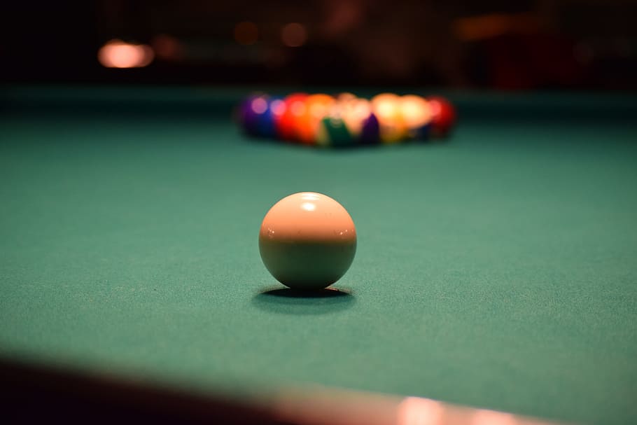 white, billiard ball, selective, focus photography, billiards, bullet, game, pool ball, sport, table
