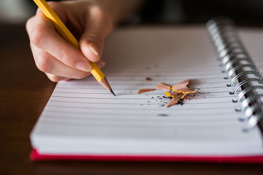 person, writing, black, lined, notebook, pencil, write, school, blur, human Hand