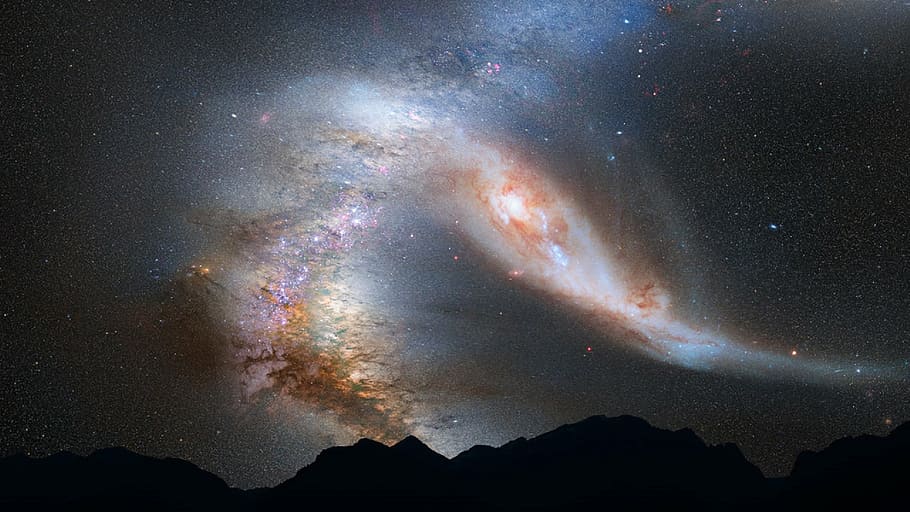 aurora boreal, galaxia de andrómeda, vía láctea, colisión, espacio, estrellas, universo, cielo, celeste, cosmos