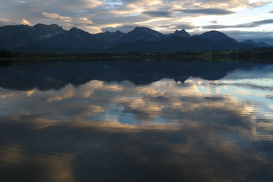 Lake, Reflections, Mountain, Panorama, mountain panorama, mountains, allgäu, recovery, quiet, relaxation