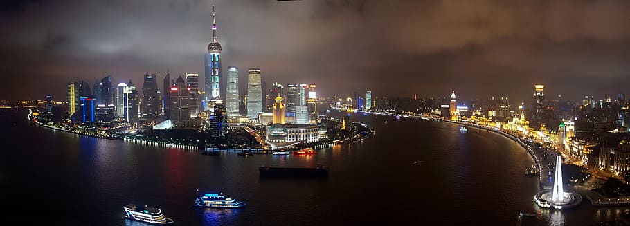 aerial, skyscrapers, shanghai, pudong, skyline, china, modern, panorama, skyscraper, building exterior