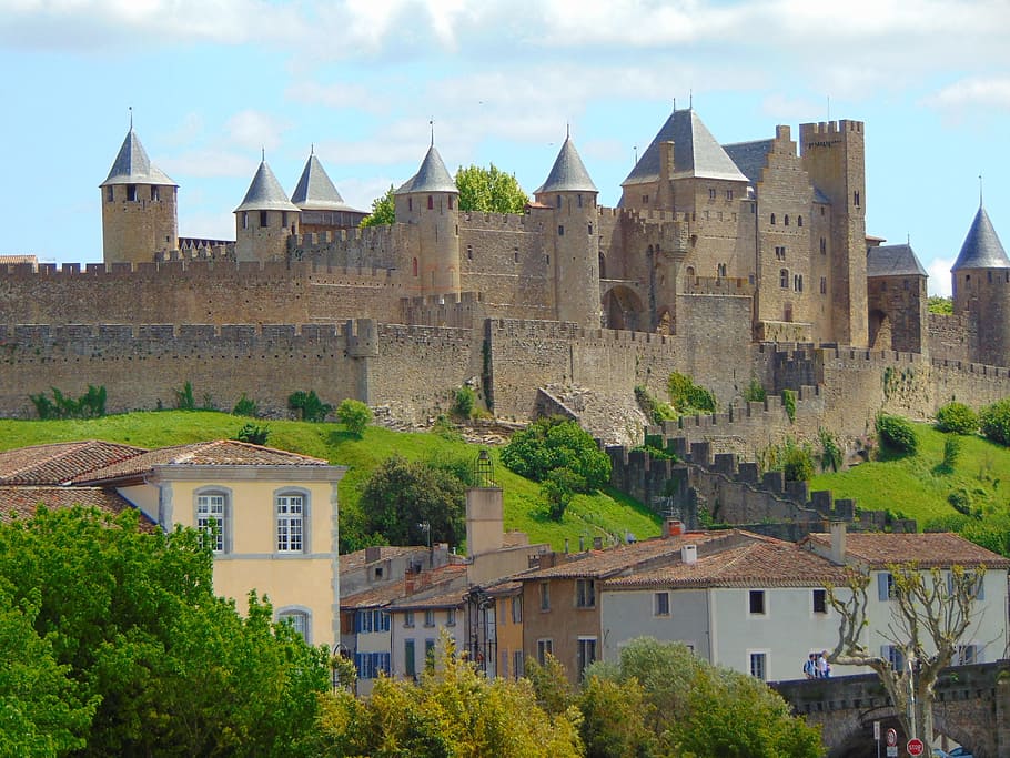 castle, houses, daytime, carcassonne, france, tourism, building exterior, built structure, architecture, building