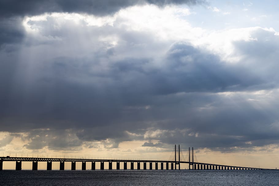 suara, jembatan öresund, malmö, baltik, laut, swedia, bro, himmel, awan, tiang