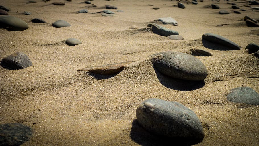 pantai, pasir, batu, tanah, alam, tampilan sudut tinggi, tidak ada orang, kerikil, padat, sinar matahari