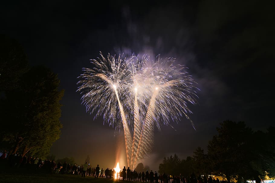 Fireworks, Basel, Night, Anniversary, august, 1st, celebration, dark, explode, firework display