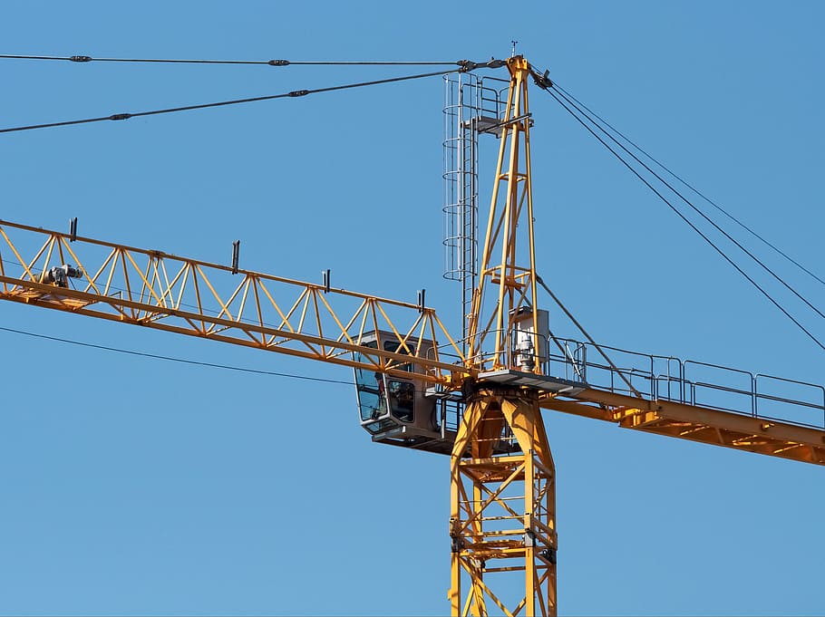 crane, tall, tower, high, construction, mast, jib, horizontal, slew, hook