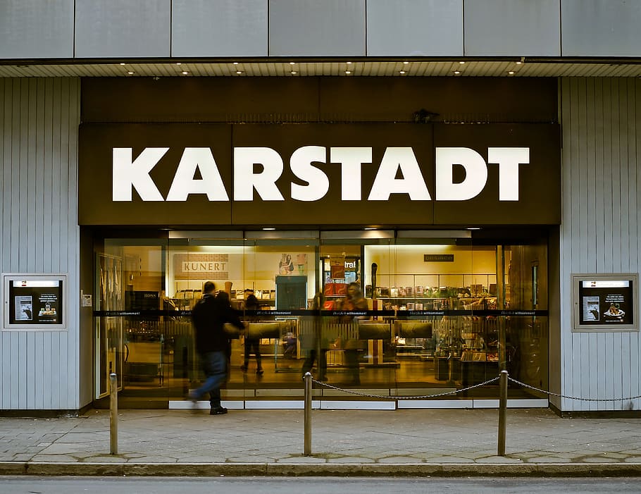 karstadt store front, department store, shopping, shopping centre, purchasing, building, city, buy, consumption, department stores