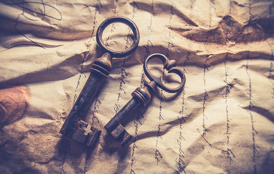 vintage, keys, paper, rustic, typography, calligraphy, antique, crumpled, old paper, dirty
