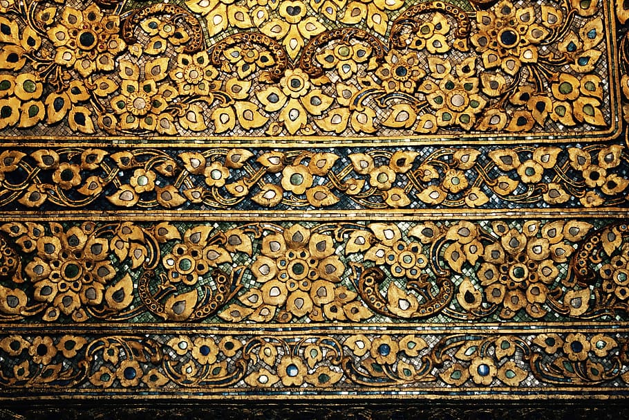 marrón, negro, decoración de la pared del arte, mosaico, azulejos, oro, patrón, madera, pared, ingeniosamente