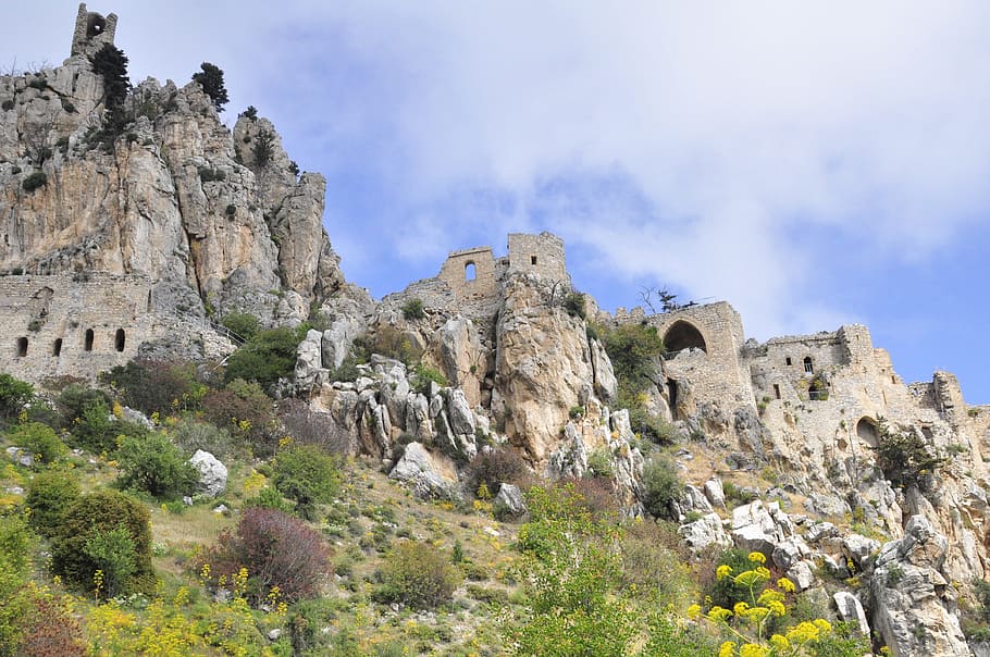 North Cyprus, Ruin, Castle, old buildings and structures, rock - object, rock formation, nature, mountain, landscape, cliff