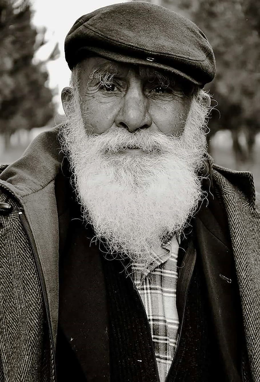 old, man, facing, camera, outdoor, trees, bearded old, loneliness, old man, male