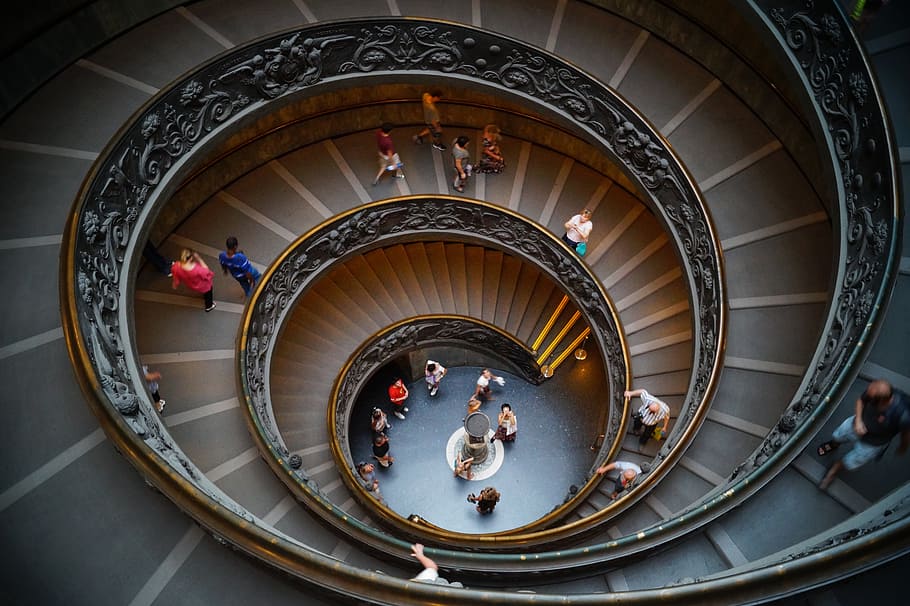 Vatican, Museum, Stairs, the vatican, museum, steps and staircases, high angle view, staircase, spiral, steps, adult