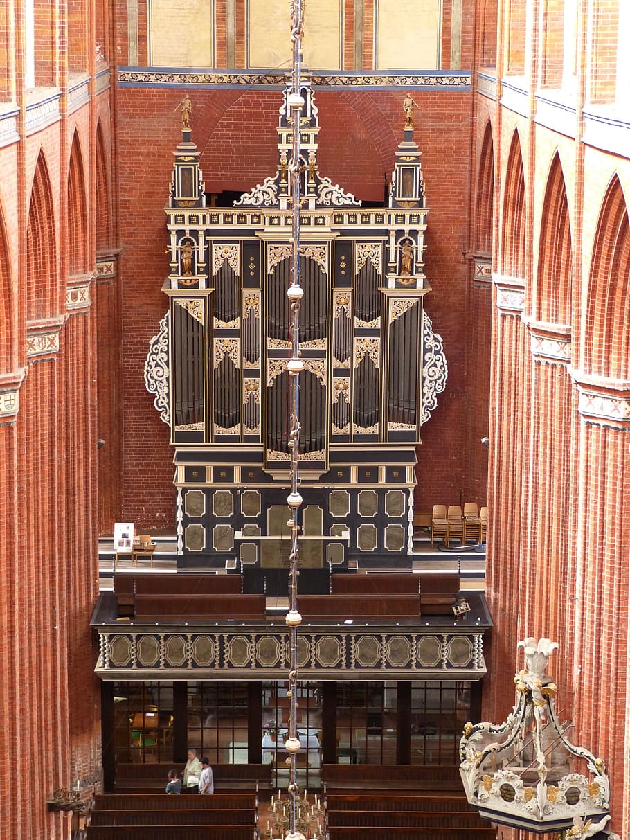 organ, wismar, church, dom, building, historically, brick gothic, music, instrument, brick