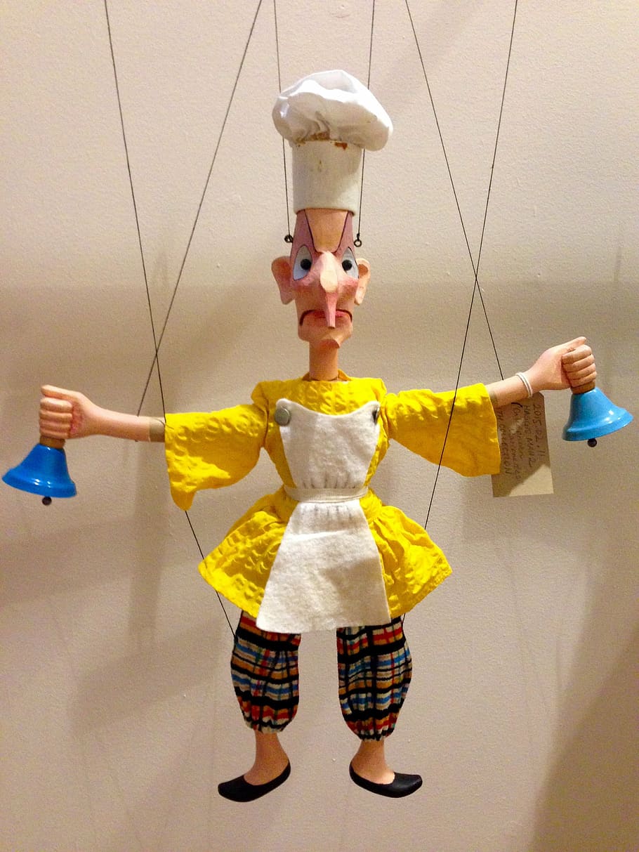 puppet, chef, cook, marionette, indoors, representation, human representation, toy, childhood, creativity