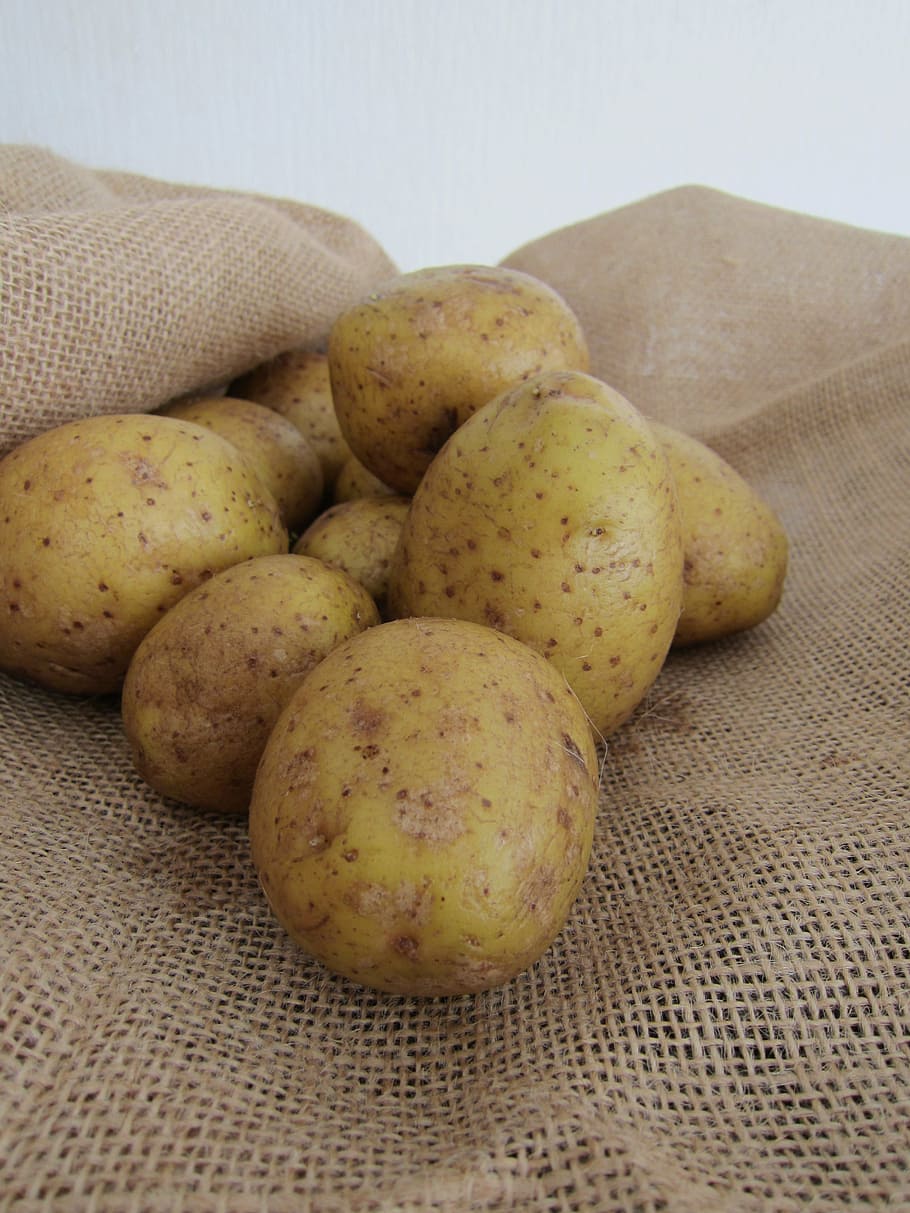 potatoes, burlap, nature, still life, wellbeing, healthy eating, food, food and drink, indoors, freshness