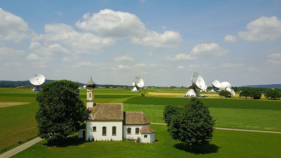 earth station, antennas, radio antenna, wave, radar dish, satellite, chapel, church, architecture, built structure