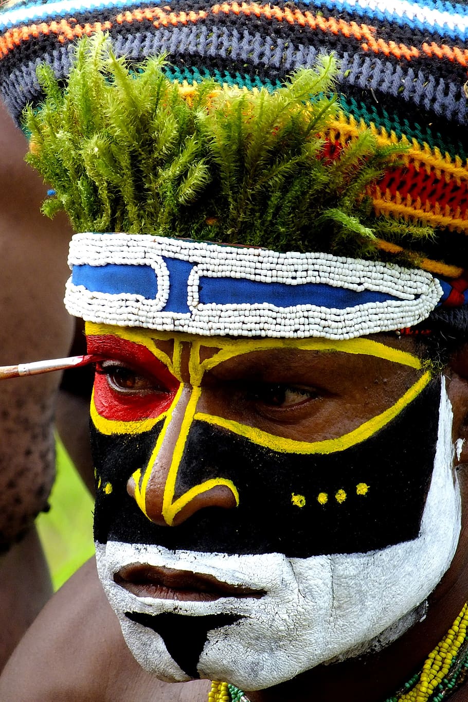 papua, portrait, african, new guinea, mask, painted, face, decorated, colorful, one person