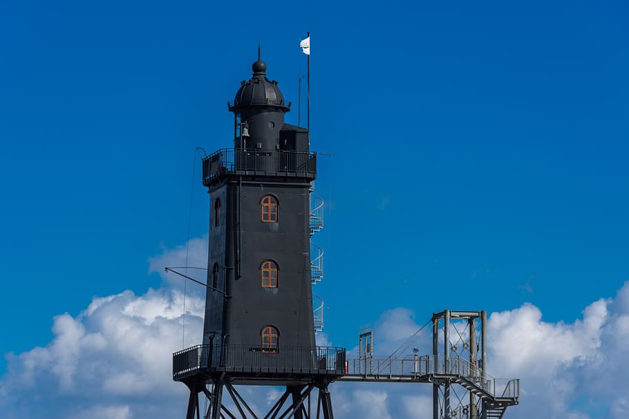 lighthouse, wadden sea, monument, north sea, navigation, tourism, neufeld, dorum, nordfriesland, sky clouds
