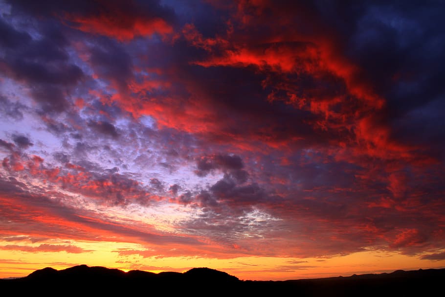 red, grey, cloudy, sky, arizona, sunset, monsoon, desert, storm, cloud