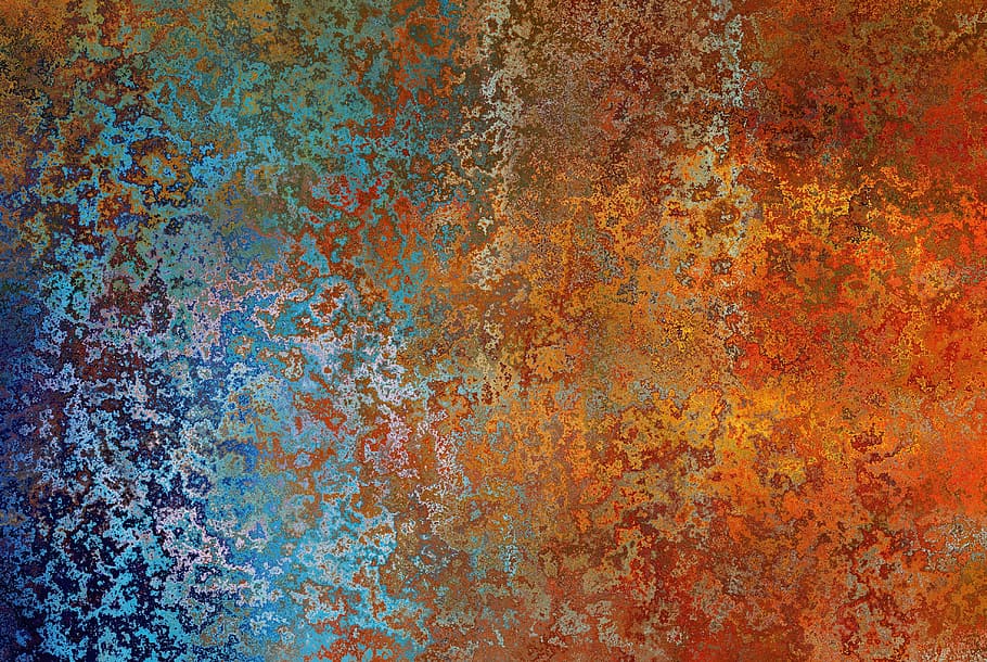 biru, oranye, merah, itik, abstrak, lukisan, latar belakang, tekstur, tahan karat, tua