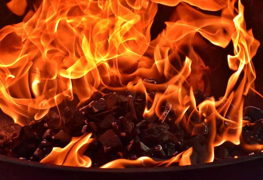 carbón en llamas, fuego, llamas, carbono, quemar, caliente, estado de ánimo, fogata, chimenea, calor - temperatura