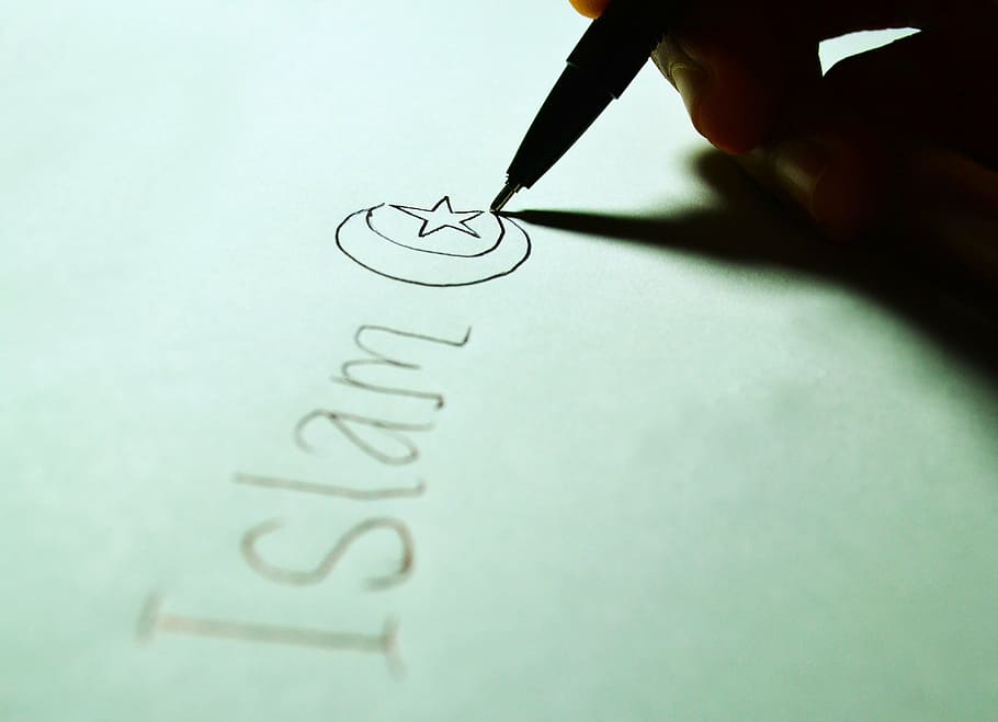 islã, escrever, escrita, papel, papel branco, caneta, símbolo, ícone, caligrafia, desenhar