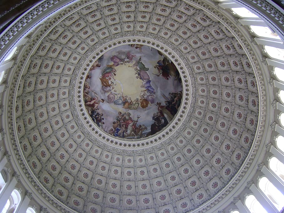 langit-langit kubah, lukisan, kami capitol, kubah, rotunda, washington dc, kongres, rumah perwakilan, senat, pemerintah