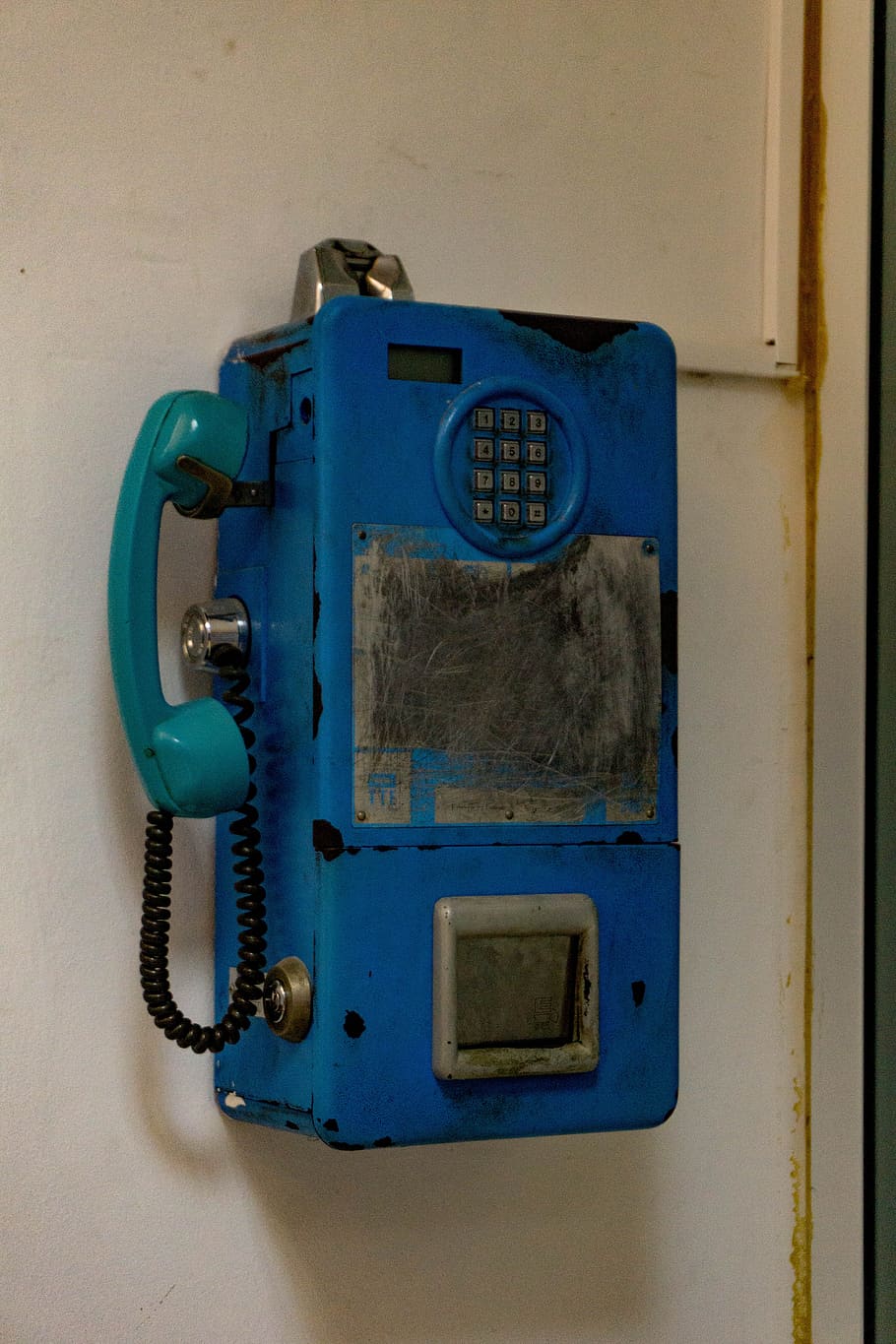 telefone, parede, b, dispositivo, informação, tecnologia, conexão, característica de construção de parede, azul, dentro de casa
