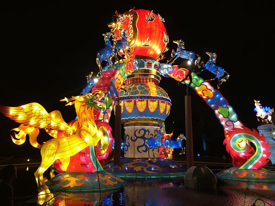 lanterna, chinês, lanterna chinesa, festival, vermelho, prosperidade, cavalo, dragão, celebração, mandarim