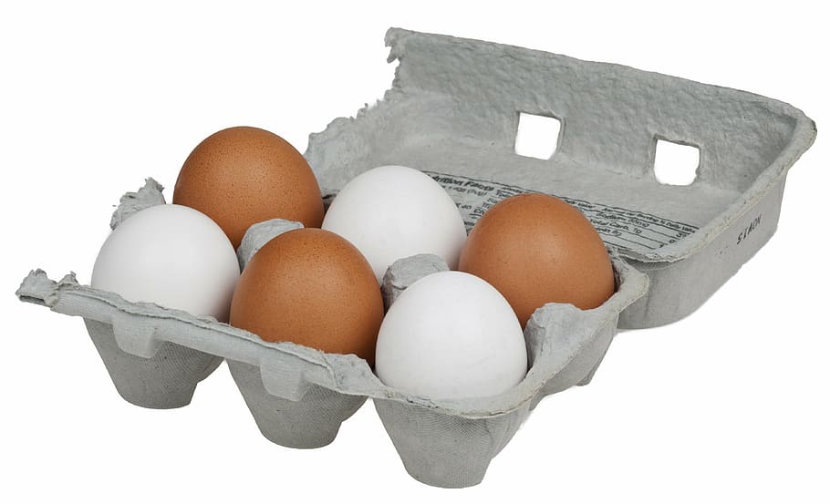 comida, comer, dieta, pacote, frango, ovos, ovo, cor branca, caixa de ovos, fundo branco