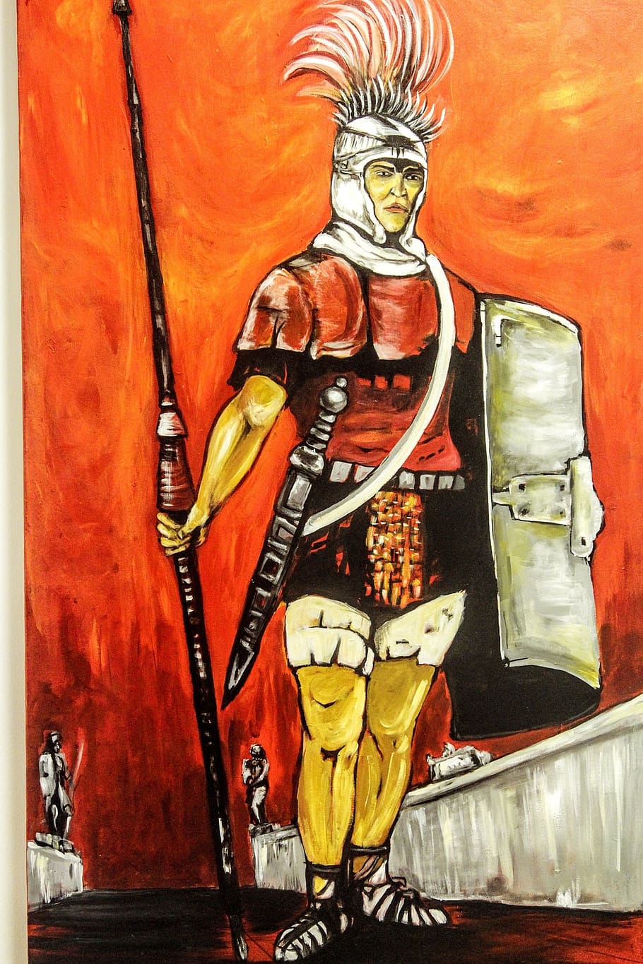 painting, troy, soldier, armor, sword, warrior, helm, spear, art and craft, human representation
