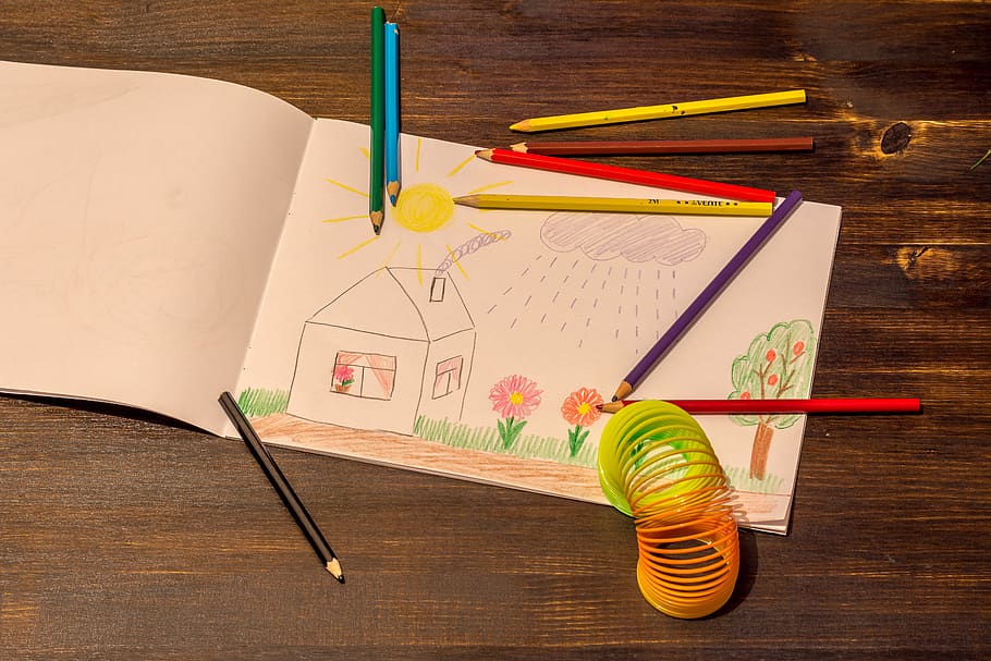 dibujo, lápices, dibujo infantil, papel, escuela, creatividad, color, para dibujar, Lápiz, mesa
