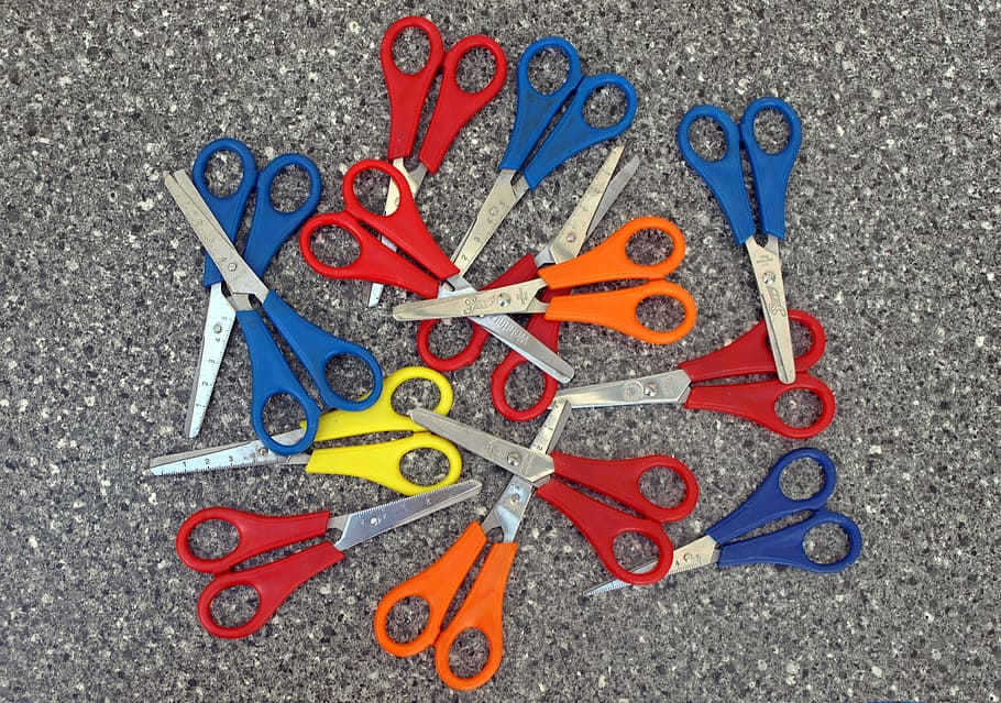 scissors, colorful, kids scissors, tinker, stationery, school, equipment, repairing, wrench, work Tool