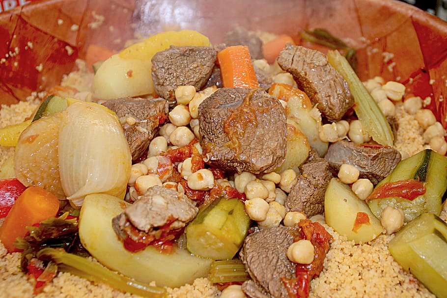 couscous, vegetable, meat, poultry, power, turnips, tomatoes, food, carrots, red meat