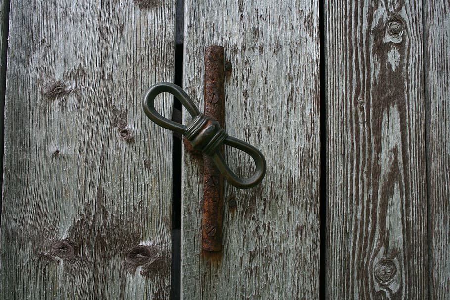 outhouse, doorknob, antique, wood - material, door, entrance, metal, old, safety, security