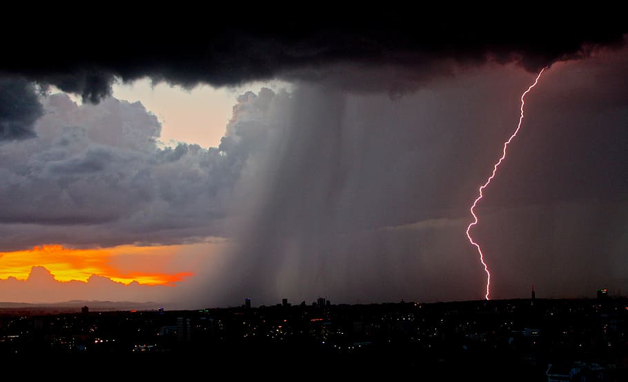 rain, lightning bolt, city, lightning, thunderstorm, weather, storm, flash, strike, thunder