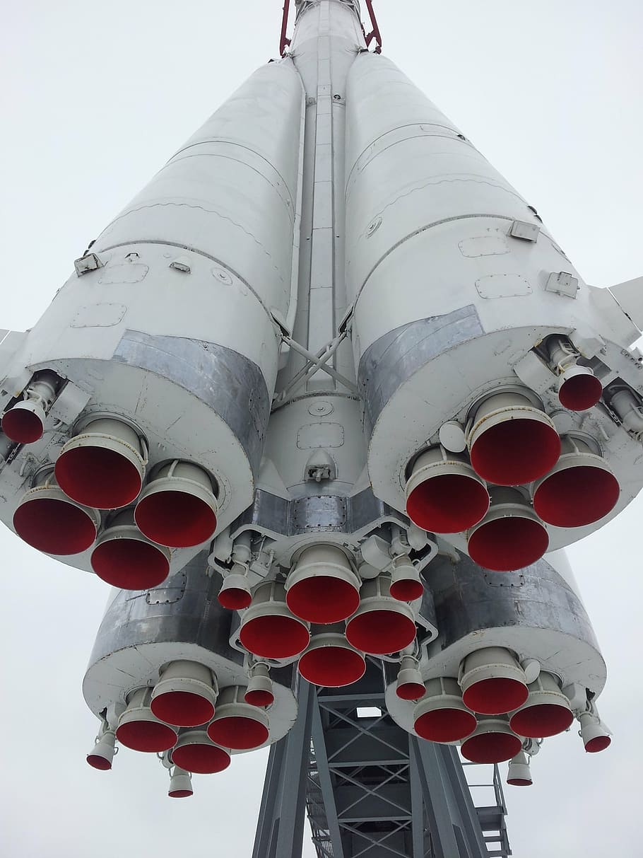 rocket, cosmos, astronautics, the ussr, launch pad, low angle view, architecture, built structure, sky, day