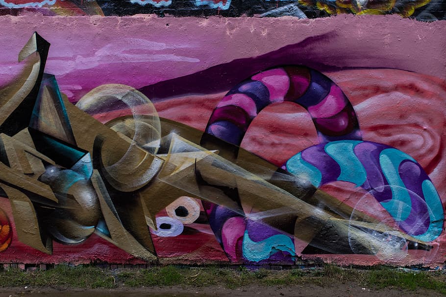 dinding, warna-warni, grafiti, warna, lukisan, sprayer, seni jalanan, abstrak, surealis, merah muda